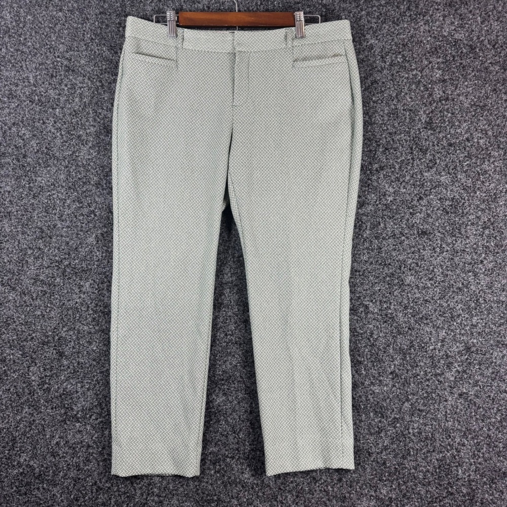 Banana Republic Sloan Petite Green White Geometric Dress Pants 10P Basketweave